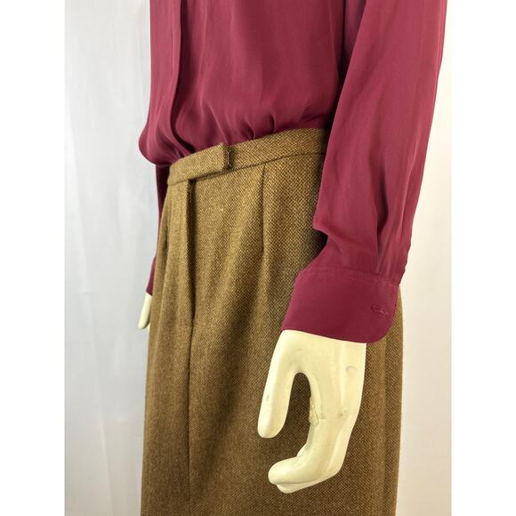 Vintage Lauren Ralph Lauren 100% Lambswool Brown tweed pencil skirt size 8 - Picture 5 of 12
